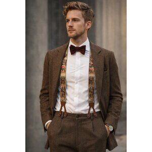 Trafalgar Vintage Bear Print Suspenders Tapestry Novelty Braces USA